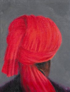 Rød turban på grått, 2014